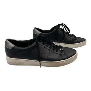 Michael Kors MK Irving Leather Low Top Sneakers Shoes Black White Size 8.5M